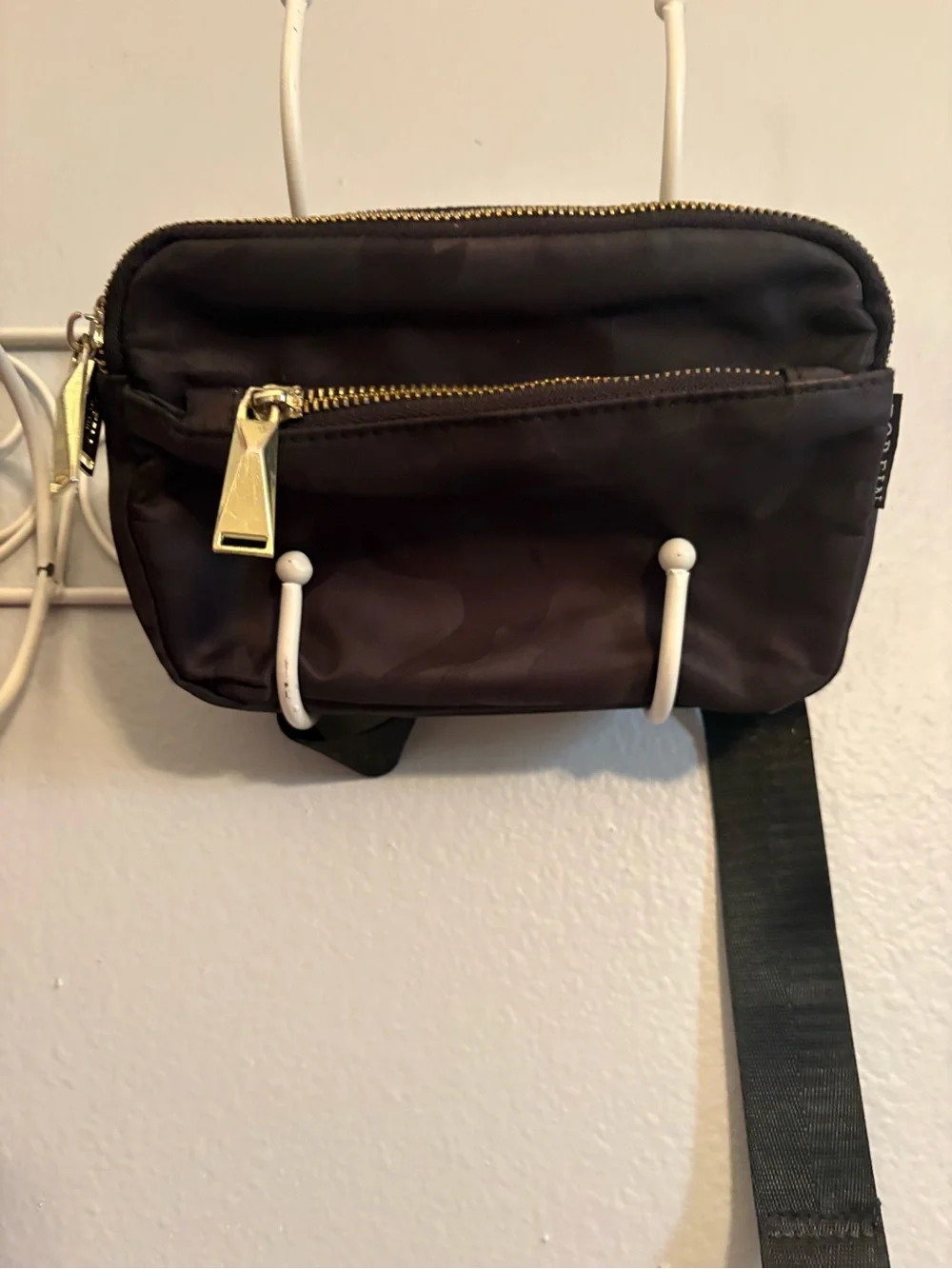 Black Camo Crossbody Sling Bag with Gold Hardware
